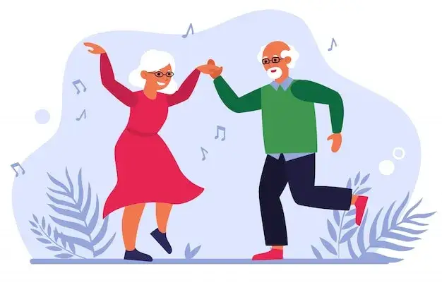 śmieszna ilustracja starszej pary na tandemie