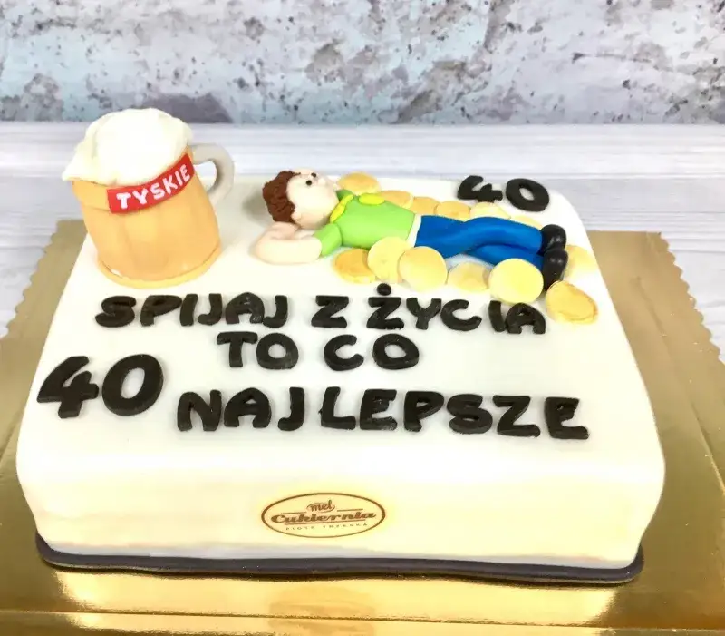śmieszny tort na 40 urodziny z zabawnym napisem