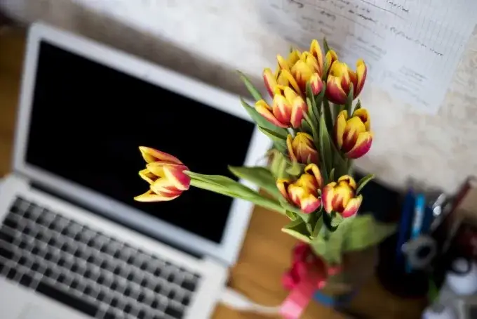 eleganckie tulipany na biurku w biurze